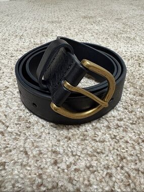 Madewell Black Leather Belt with Antique Gold Buckle